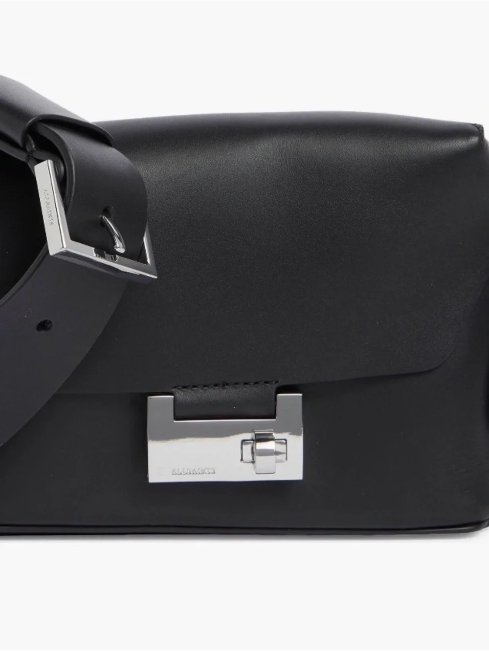 All Saints Black Leather Crossbody Bag with Silver Hardware - Picture 3 of 5